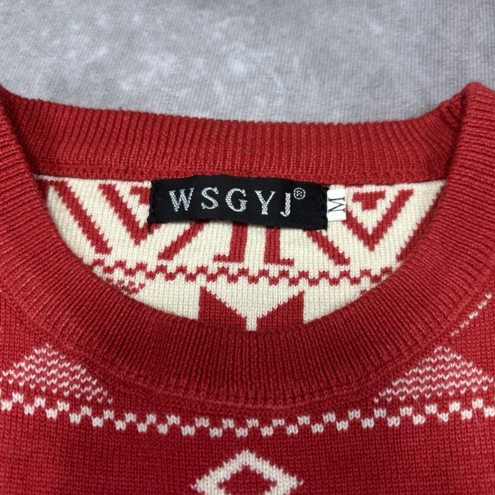 WSGYJ Sweater Unisex Christmas Sweater Reindeer Snowflake Red & White EUC